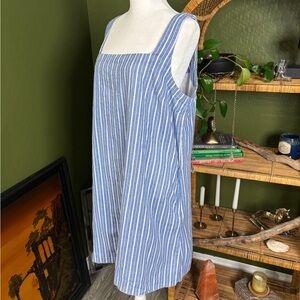 A New Day Blue and White Striped Linen Blend Pocket Dress